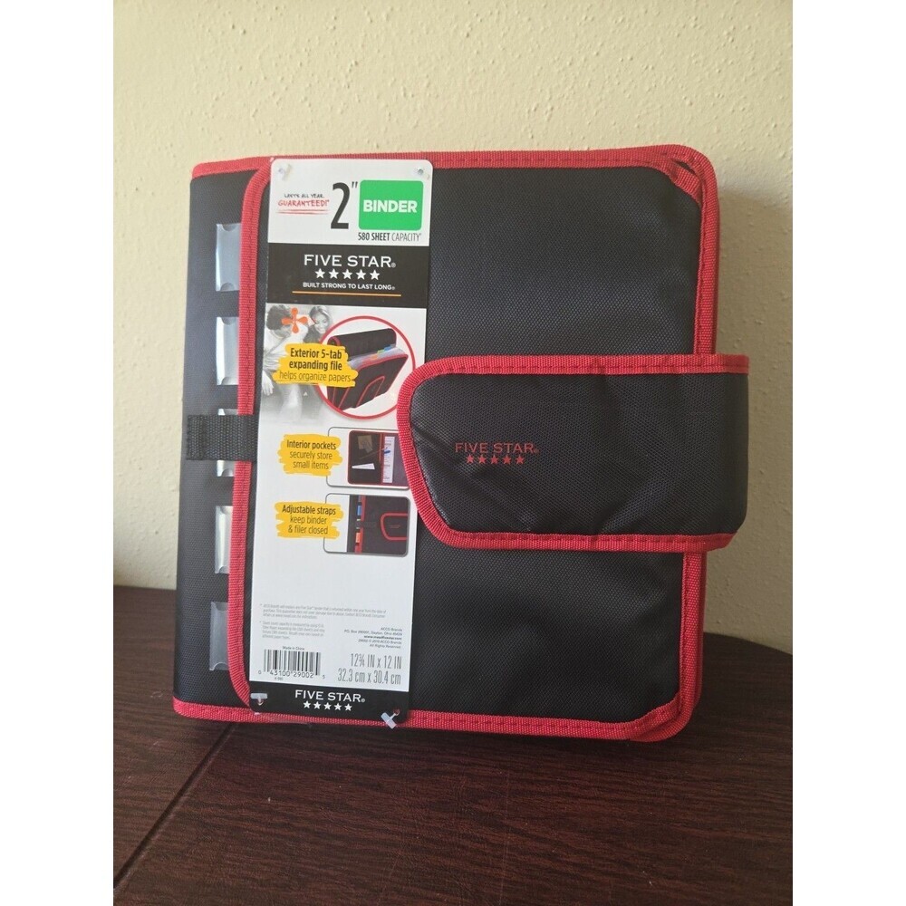 Mead Five Star 2" Binder 580 Sheet Capacity Exterior Expanding File Black Red